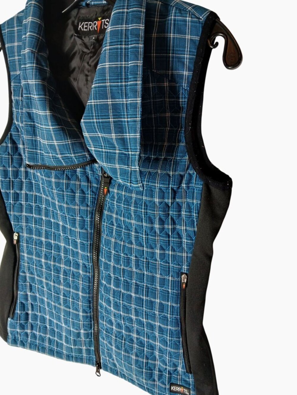 Kerrits Womens Quilted Blue Plaid Riding Vest S Asymmetrical Equestrian Riding - Picture 7 of 16